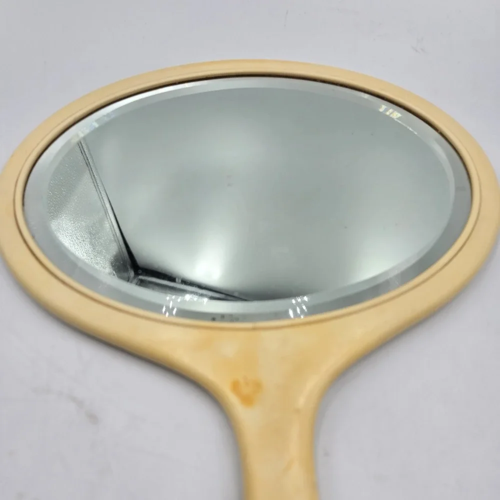 Antique French Ivory Celluloid‎ Hand Mirror Beveled Glass Vanity Art Deco 1920s